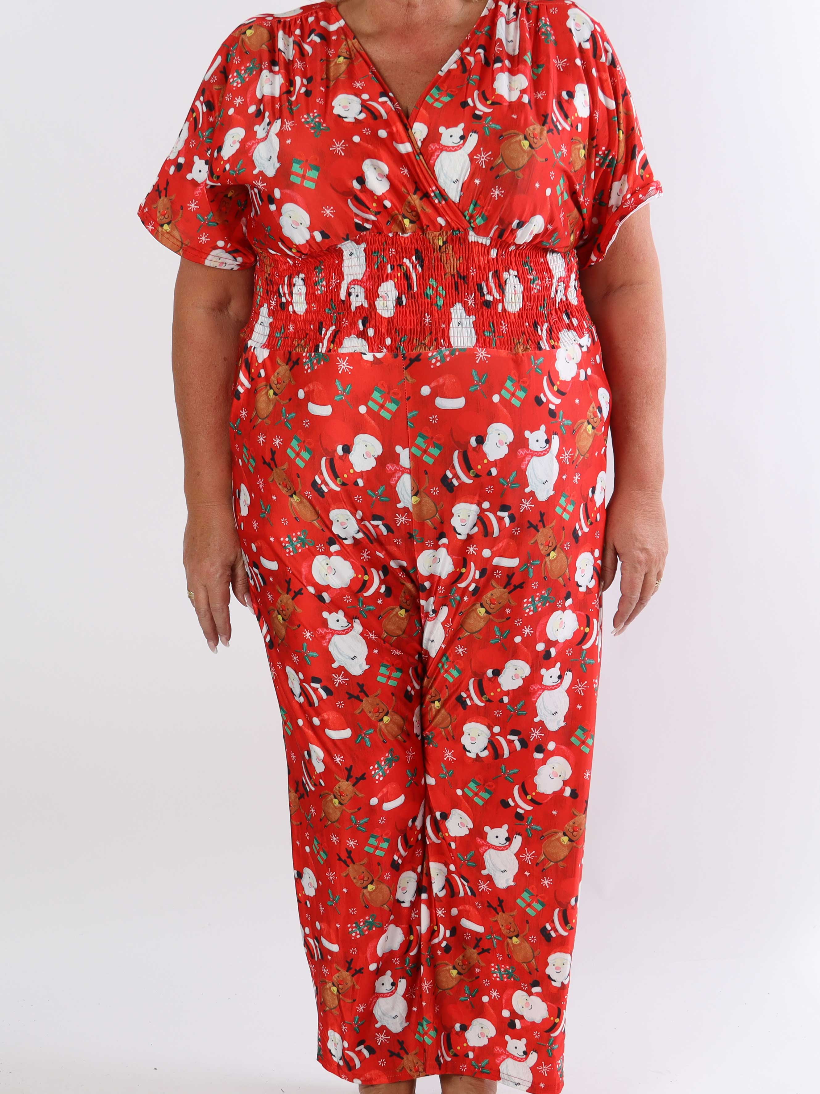 Pams Christmas Jumpsuit - Elastisk plus size buksedragt med julemotiver